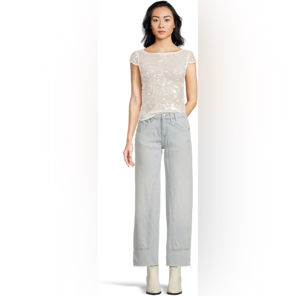 Free People Late Last Night Sequin Tee Icicle Combo XS - Picture 9 of 9
